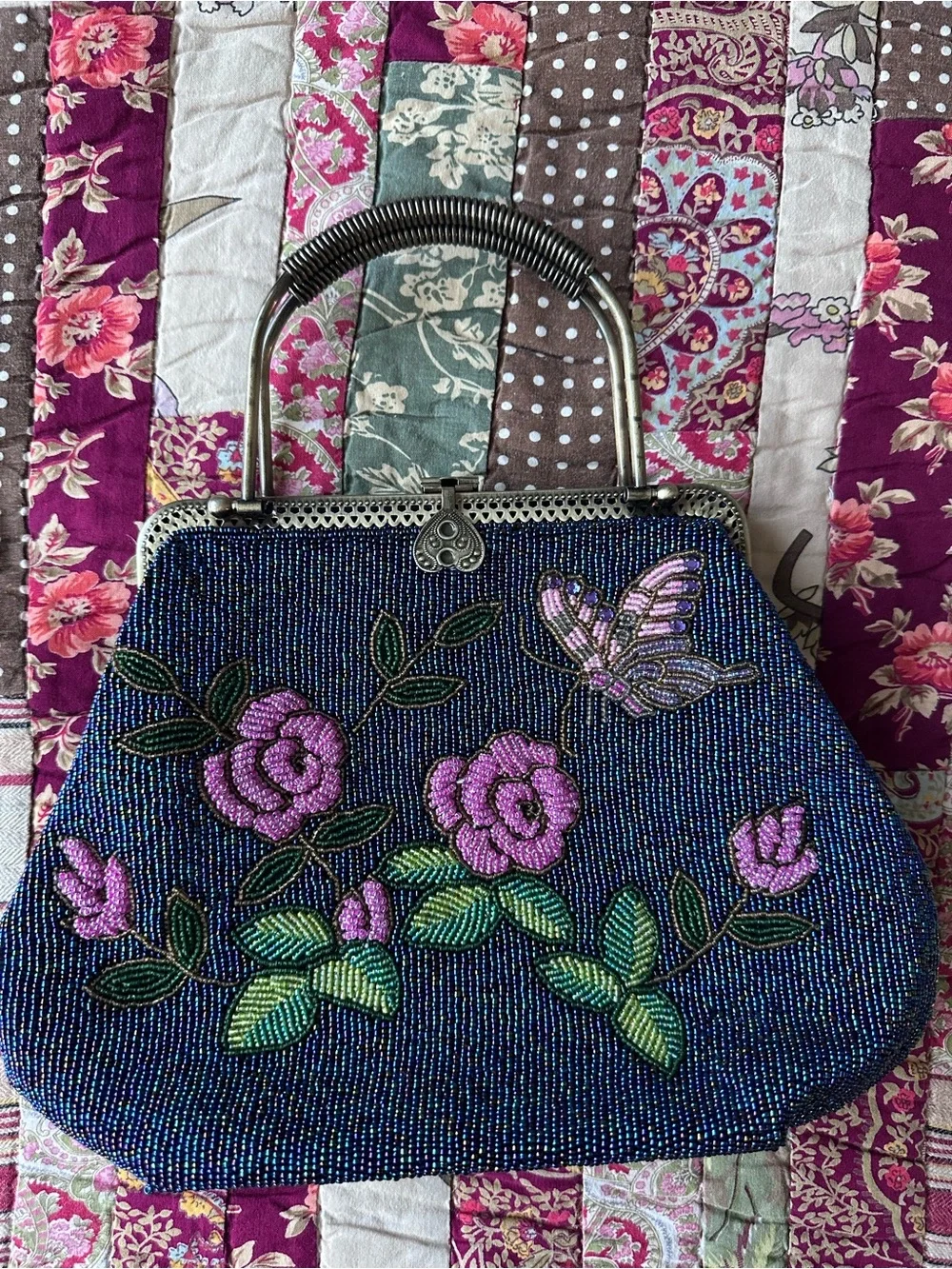 Beaded Floral & Butterfly Evening Bag